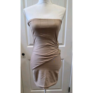 Sky Strapless Ruched Bodycon Mini Dress Rhinestone Metal Side Cocktail Party M